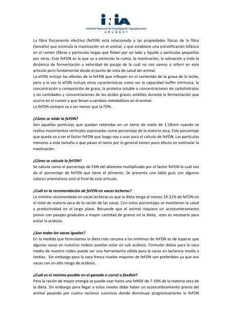 Cuando la fibra por una seca o luego de esta empieza a faltar - Inia