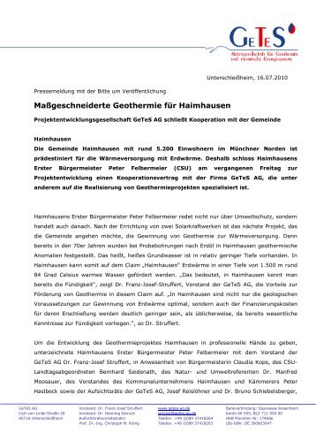 Haimhausen GeTeS PM nach der ... - Initiative CO2