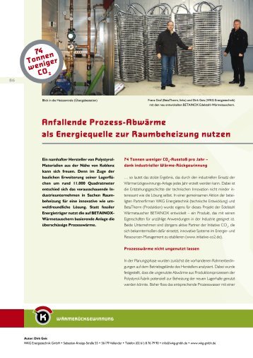 Projektbericht zur ProzesswÃ¤rme-RÃ¼ckgewinnung - Initiative CO2