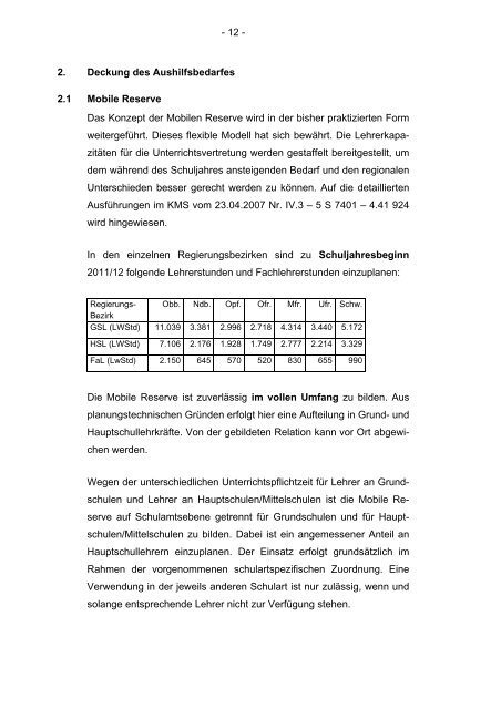 Schreiben des Kultusministeriums zu den Lehrerstunden Schuljahr ...