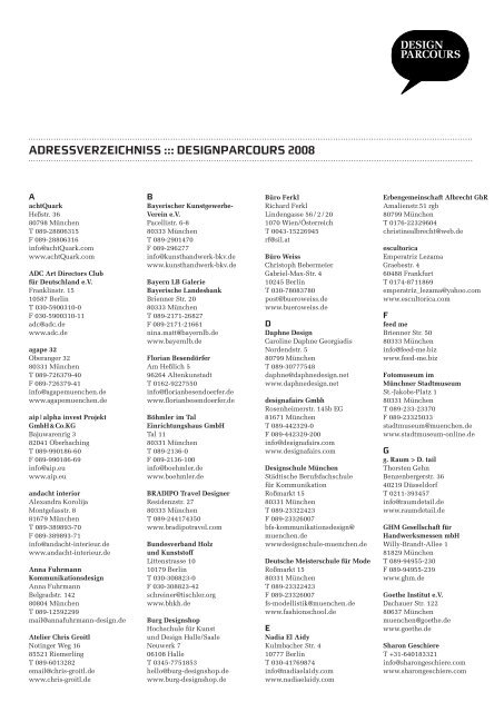 VOLLSTÄNDIGE ADRESSLISTE ALLER  ... - Designparcours