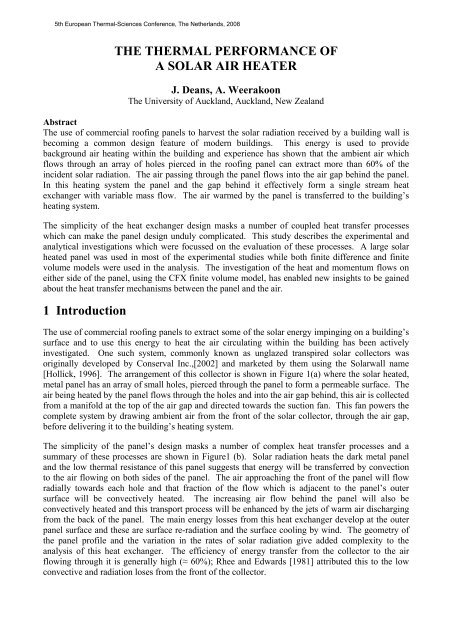 the thermal performance of a solar air heater - Eurotherm 2008