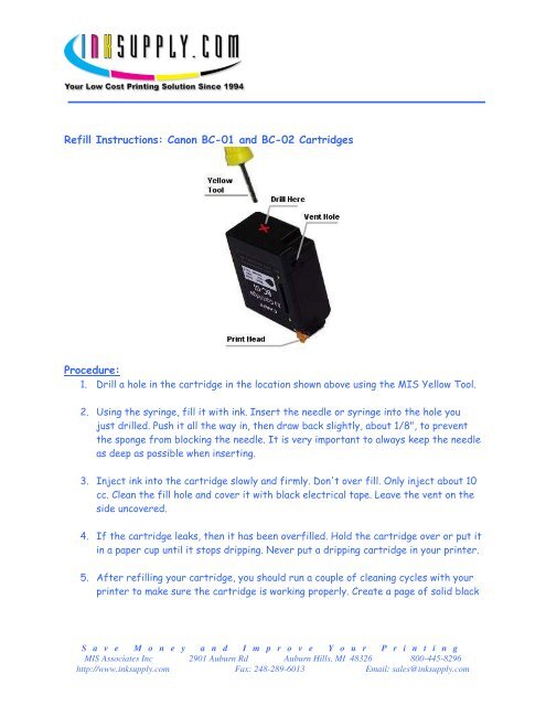 Refill Instructions: Canon BC-01 and BC-02 ... - Ink Supply.com