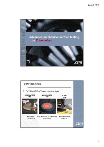 Advanced mechanical surface testing by ... - CSM Instruments