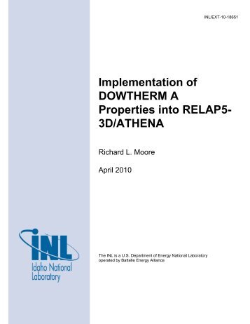 Implementation of DOWTHERM A Properties into RELAP5- 3D ...