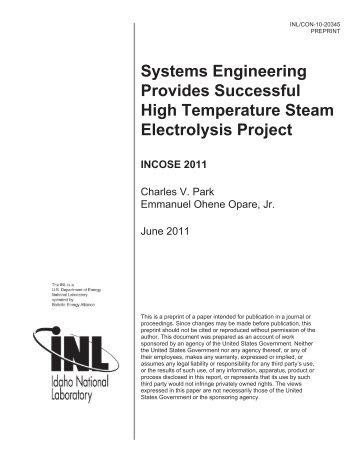 Systems Engineering Provides Successful High Temperature Steam ...