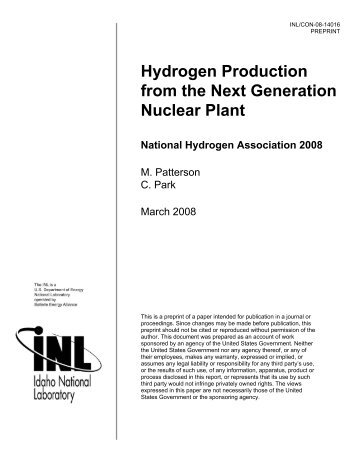 Hydrogen Production from the Next Generation Nuclear Plant