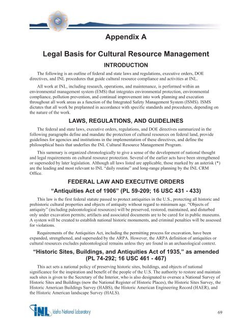 Idaho National Laboratory Cultural Resource Management Plan