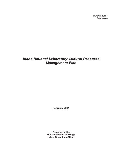 Idaho National Laboratory Cultural Resource Management Plan