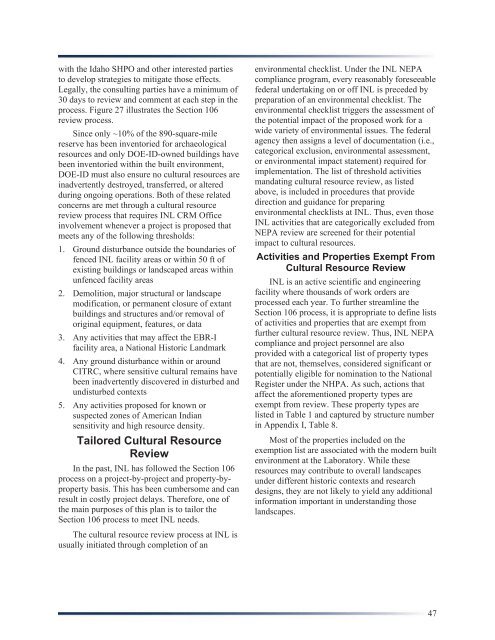 Idaho National Laboratory Cultural Resource Management Plan