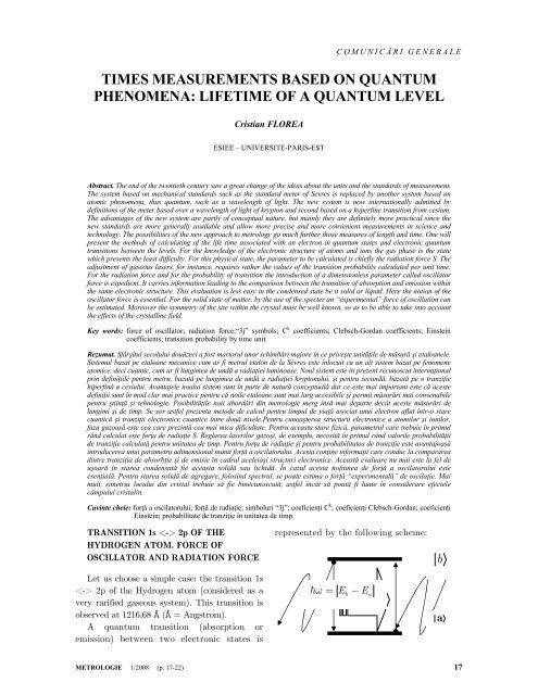 Cristian Florea, Times measurements based on quantum ...