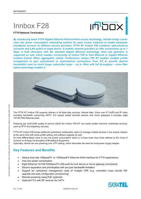 Innbox F28 (Datasheet) - Innbox - World in A Box