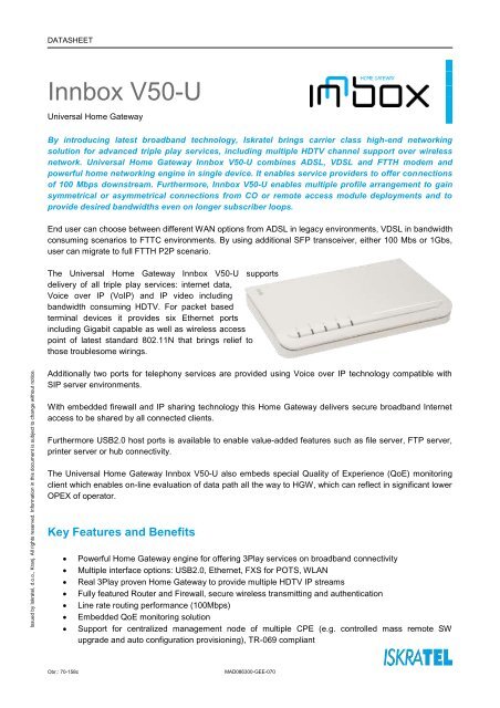 Innbox V50-U (Datasheet) - Innbox - World in A Box