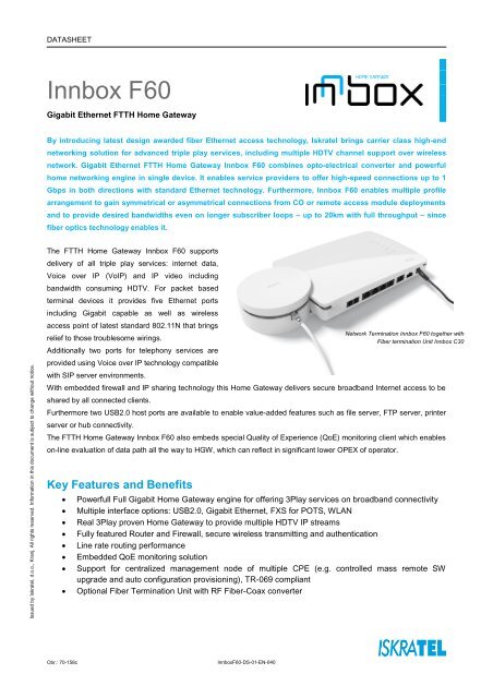 Innbox F60 (Datasheet) - Innbox - World in A Box