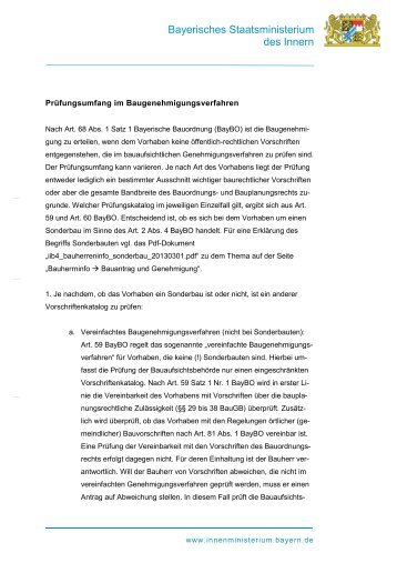 PrÃ¼fungsumfang im Baugenehmigungsverfahren - Bayerisches ...