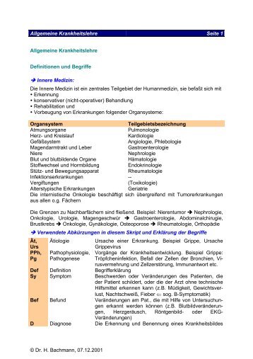 Allgemeine Krankheitslehre Seite 1 Â© Dr. H ... - Innere-Bamberg
