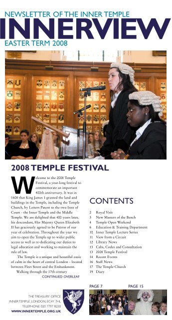 CONTENTS 2008 TEMPLE FESTIVAL - The Honourable Society of ...