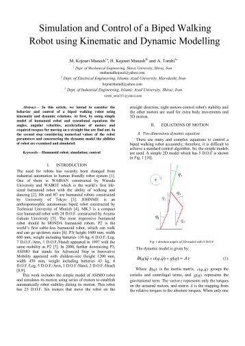 Simulation and Control of a Biped Walking Robot using ... - InnoC