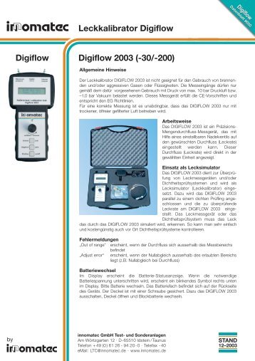 Digiflow Leckkalibrator Digiflow Digiflow 2003 (-30/-200) - Innomatec