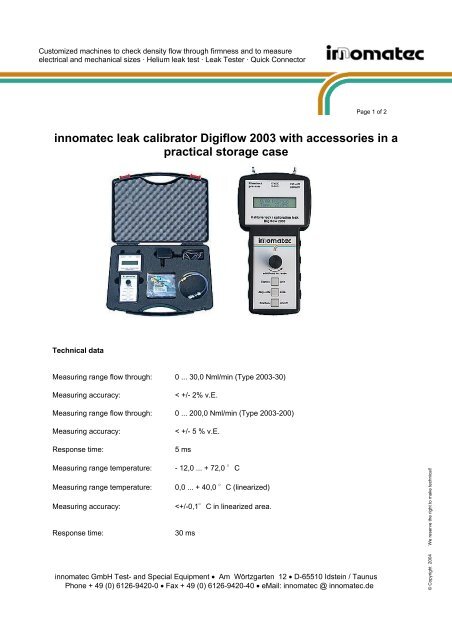 innomatec leak calibrator Digiflow 2003 with accessories in a ...