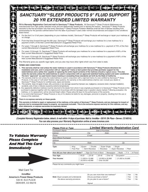 fill in warranty registration card below and mail to ... - InnoMax
