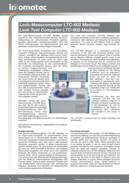 Leck-Messcomputer LTC-602 Medipac Leak Test ... - Innomatec