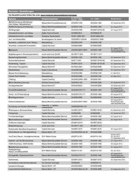 Informationen und Termine - InnoTrans