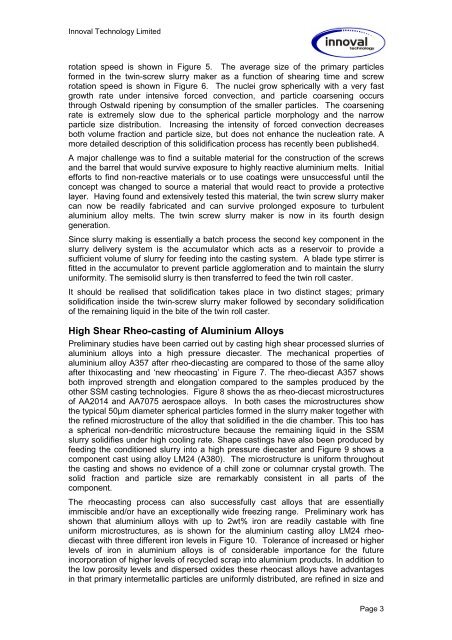 Twin Roll Rheocasting of Aluminium Alloys - Innoval Technology Ltd