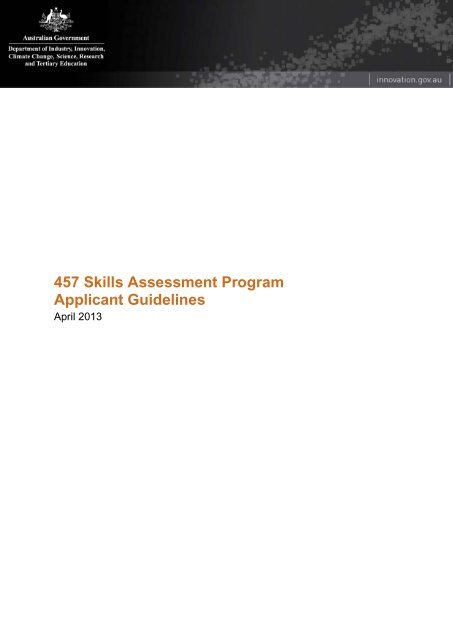 457 Visa Skills Assessment Program Applicant Guidelines