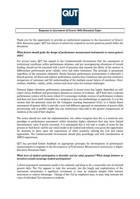 Response to Assessment of Generic Skills Discussion Paper Thank ...