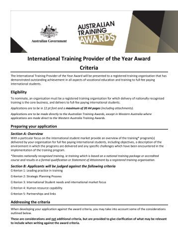 International Trianing Provider of the Year Award