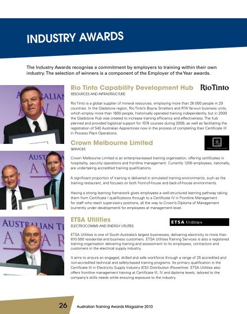 Australian Training Awards Magazine 2010 - Department of ...