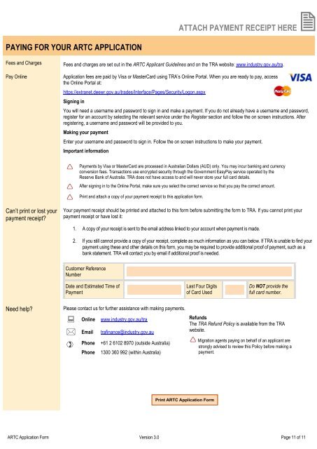 Trades Recognition Australia ARTC Application Form