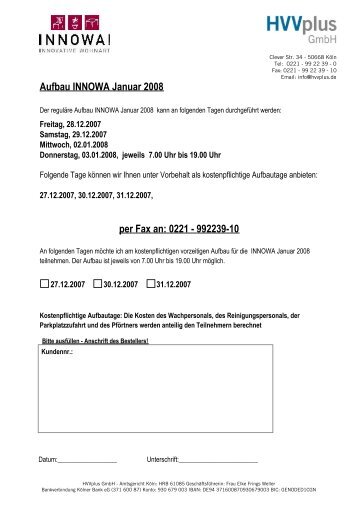 Aufbau INNOWA Januar 2008 per Fax an: 0221 - 992239-10