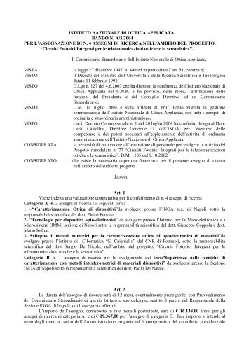 istituto nazionale di ottica applicata bando n. a/3/2004 per l ...