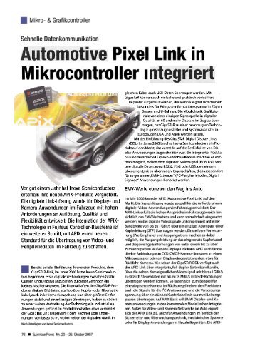 Automotive Pixel Link in Mikrocontroller integiert - Inova ...