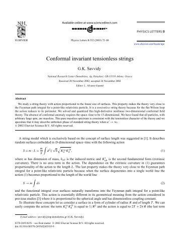 G.K.Savvidy CONFORMAL INVARIANT TENSIONLESS STRINGS ...