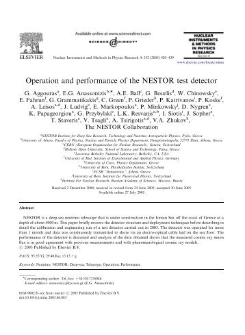 "Operation and performance of the NESTOR test detector" Nucl.Instr ...