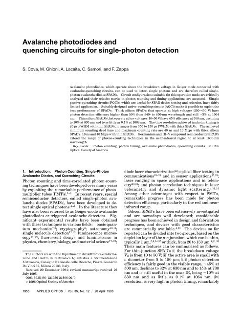 Avalanche Photodiodes And Quenching Circuits For Single - 