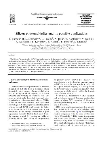 Silicon photomultiplier and its possible applications - Institute of ...