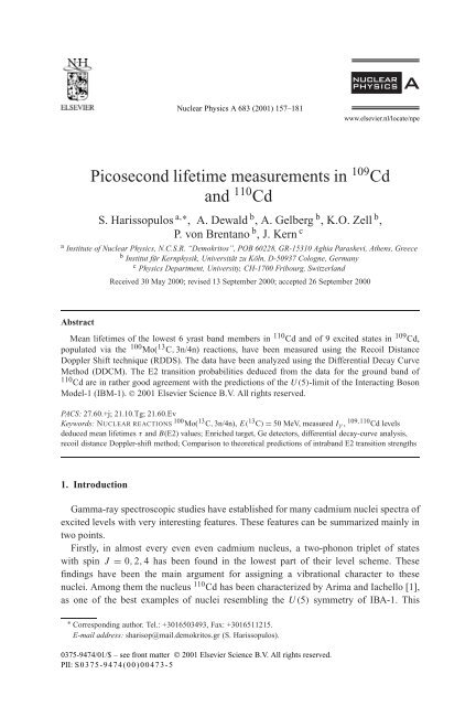 Picosecond lifetime measurements in 109Cd and 110Cd