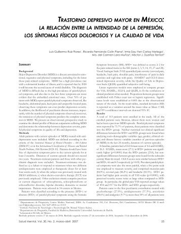 trastorno depresivo mayor en mÃ©xico: la relaciÃ³n entre la intensidad ...