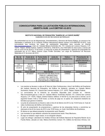 Convocatoria para la adquisiciÃ³n de reactivos para el laboratorio ...