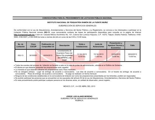 Convocatoria para el levantamiento de inventario fÃ­sico del activo ...
