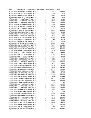 FECHA CONCEPTO PROVEEDOR CANTIDAD COSTO UNIT ...