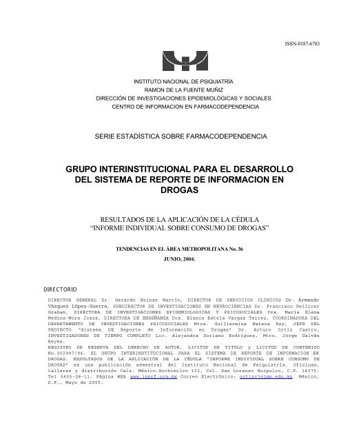 Reporte 36, Junio 2004 - Instituto Nacional de PsiquiatrÃ­a