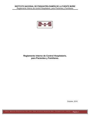 Reglamento Interno de Control Hospitalario, para Pacientes y ...