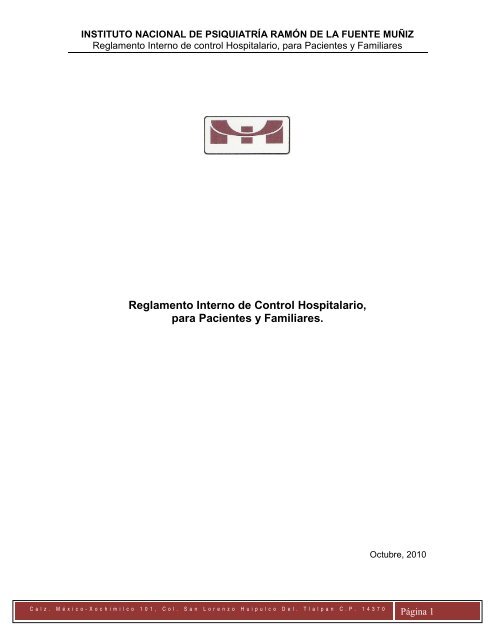 Reglamento Interno de Control Hospitalario, para Pacientes y ...