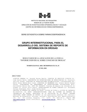 Reporte 34, Junio 2003 - Instituto Nacional de PsiquiatrÃ­a
