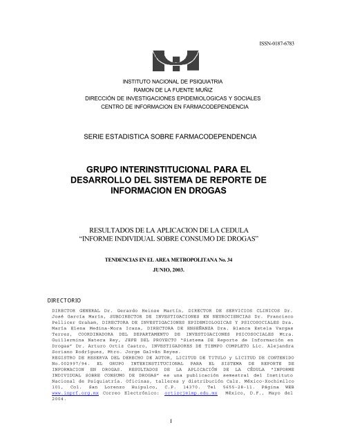 Reporte 34, Junio 2003 - Instituto Nacional de PsiquiatrÃ­a